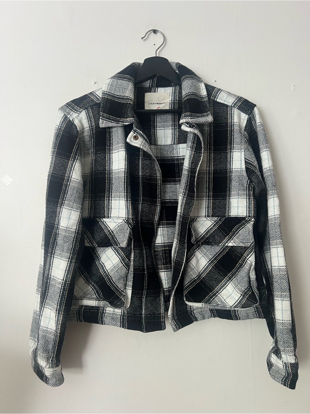 Lucky Brand Black/White Plaid Cotton Jacket, size S, 90s, grunge, outdoors
